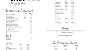 Mel's Dairy Dream menu