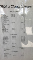 Mel's Dairy Dream menu