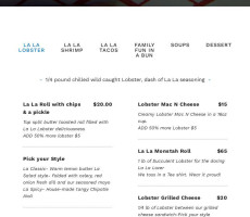 La La Lobster menu