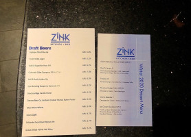 Zink Kitchen menu