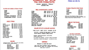 Spencer B's Bbq menu