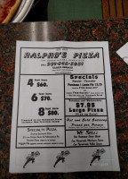 Ralpho's Pizza menu