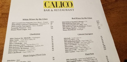 Calico Restaurant And Bar menu