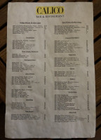 Calico Restaurant And Bar menu