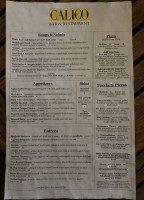 Calico Restaurant And Bar menu