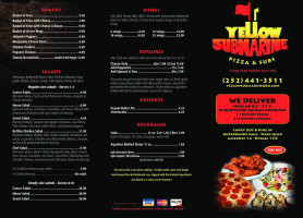 Yellow Submarine Pizza Subs menu