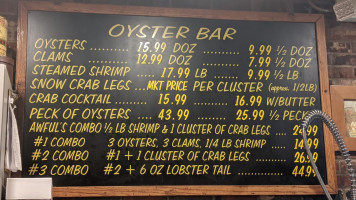 Awful Arthur's Oyster menu