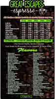 Great Escapes Espresso menu