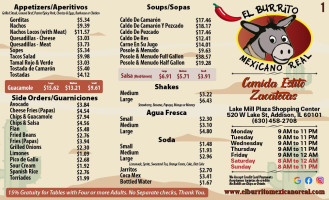 El Burrito Mexicano Real menu