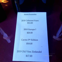 Amalthea Cellars Farm Winery menu