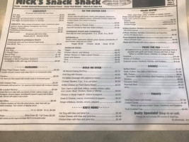 Nicks Snack Shack menu