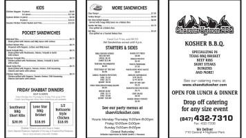 Shaevitz Uptown Bbq menu