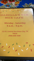 Isabella's Tex Mex Cafe menu