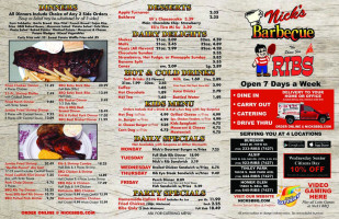 Nick's Barbecue menu