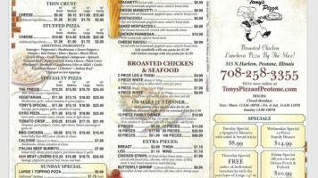 Tony's Pizza Of Peotone menu