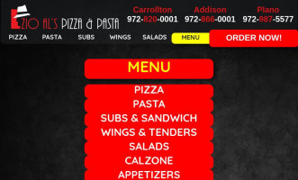 Zio Al's Pizza Pasta menu