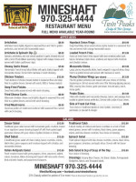 Mineshaft Bar, Restaurant, And Pizzeria menu