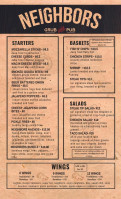 Neighbors Grub And Pub menu