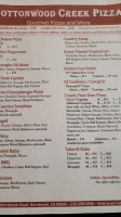 Cottonwood Creek Pizza menu