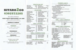 Kitaro Grill Sushi Lounge menu