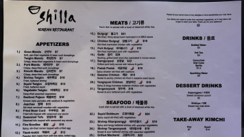 Shilla Korean menu