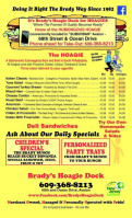 Brady's Hoagie Dock menu