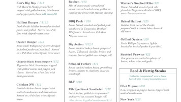 Warren House Pub menu