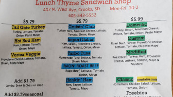 Lunch Thyme Sandwich Shop menu