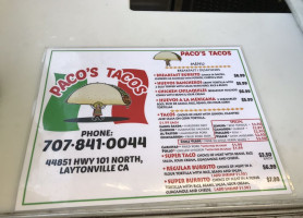 Paco's Tacos menu