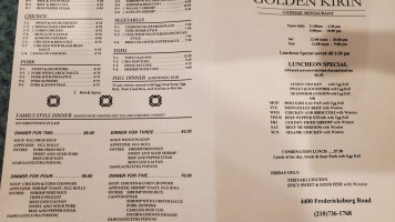 Golden Kirin menu