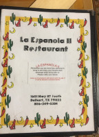 La Espanola Ii menu