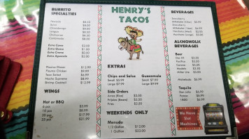 Henry's Tacos menu