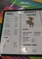 Henry's Tacos menu