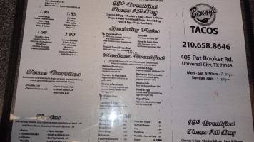 Benny’s Tacos menu