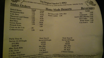 Smokey's -b-que menu