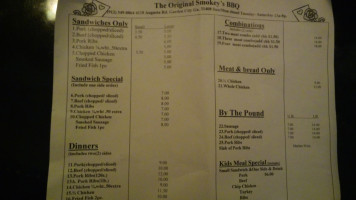 Smokey's -b-que menu