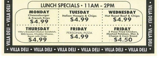 Villa Deli menu