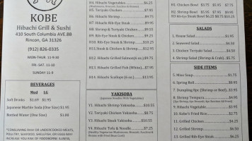 Kobe Hibachi Grill Sushi menu