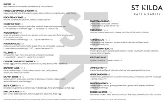 St. Kilda Cafe Bakery menu