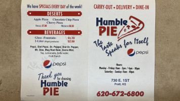 Humble Pie menu