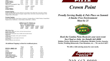 Langel's Pizza Crown Point menu