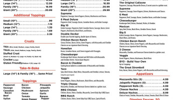 Montana Simple Simon's Pizza menu