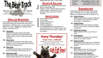 The Bear Track menu