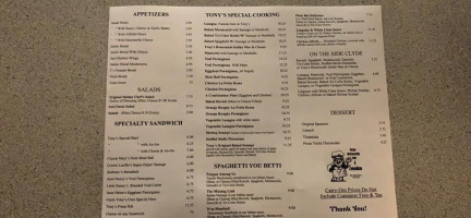 Tony's Place menu