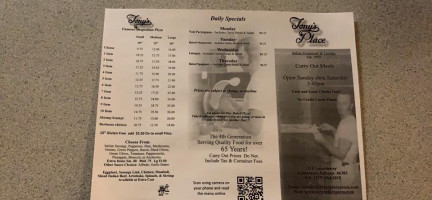 Tony's Place menu