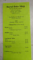 Bartel Bake Shop menu