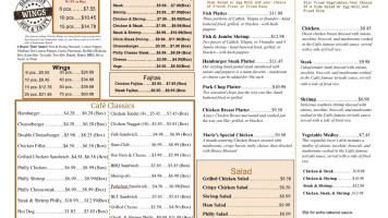 Tina's Cafe menu