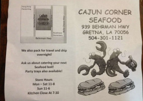 Cajun Corner Seafood menu