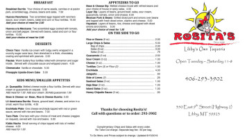 Rositas Mexican Food menu