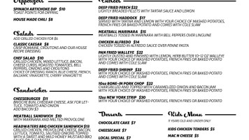 Headwaters Tavern menu